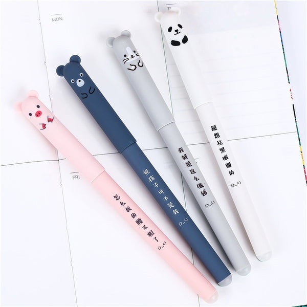 Best Japanese Erasable 0.35 mm Gel Pen in US, Canada and UK (4 Pcs/Set) Kawaii Pig Bear Cat and Mouse