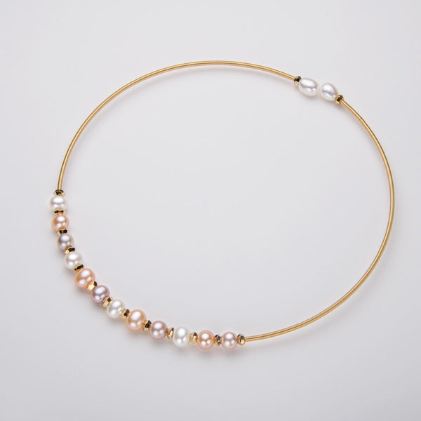 Z&C - 14K Gold Plated Necklace 5.5 - 7mm Natural Freshwater Pearl Elegant Pearl Necklace