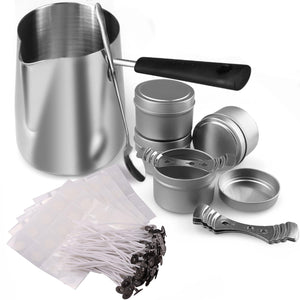 Z&C - Candle Making - 210PCS Supplies Kit 34oz Melting Pot with Long Handle Spoon 4oz Tins Wicks Stickers For Centering Devices