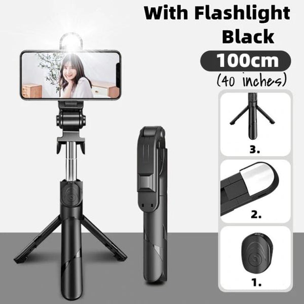 Built in Flash Selfie Stick with Bluetooth Remote for iPhone or Android Selfie Stick