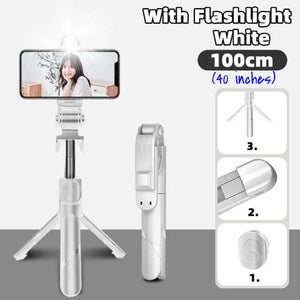 Built in Flash Selfie Stick with Bluetooth Remote for iPhone or Android Selfie Stick