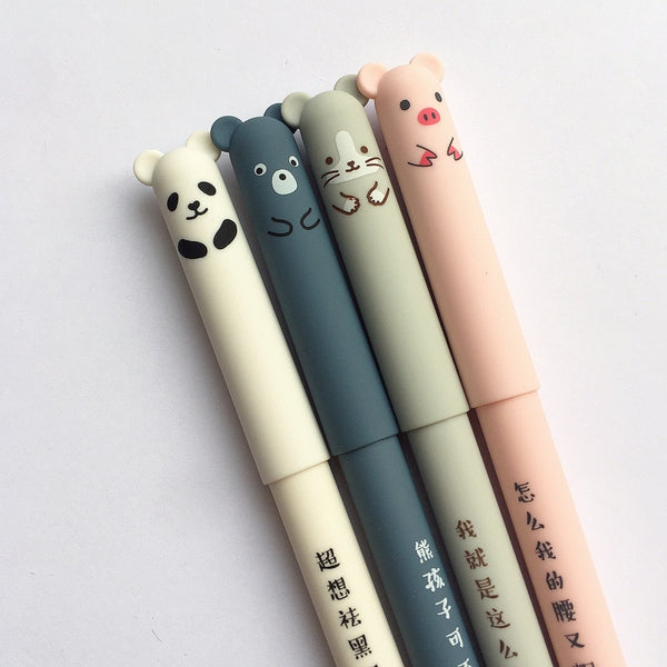 Best Japanese Erasable 0.35 mm Gel Pen in US, Canada and UK (4 Pcs/Set) Kawaii Pig Bear Cat and Mouse